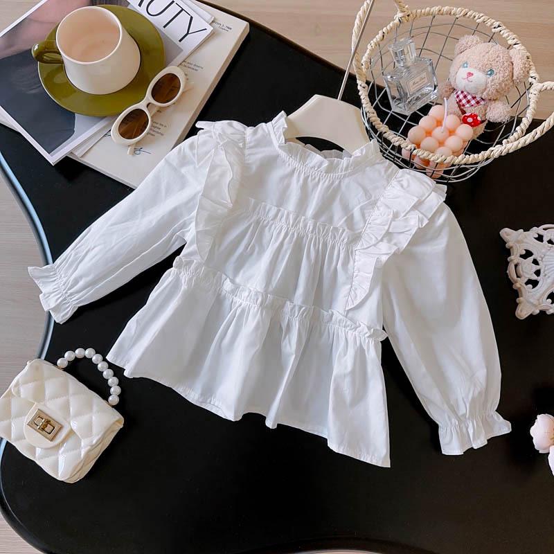 Girls' Stylish Ruffle Sleeve Shirt, Autumn & Spring Korean Fashion, Long Sleeve AQA031