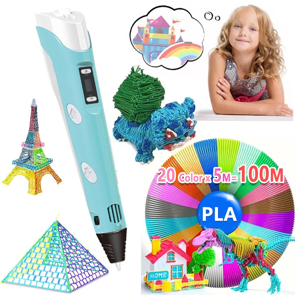 5M PLA Filament X 20 Colors 3D Printing Pen Set Doodle Printer Drawing Gift For Kids - Blue