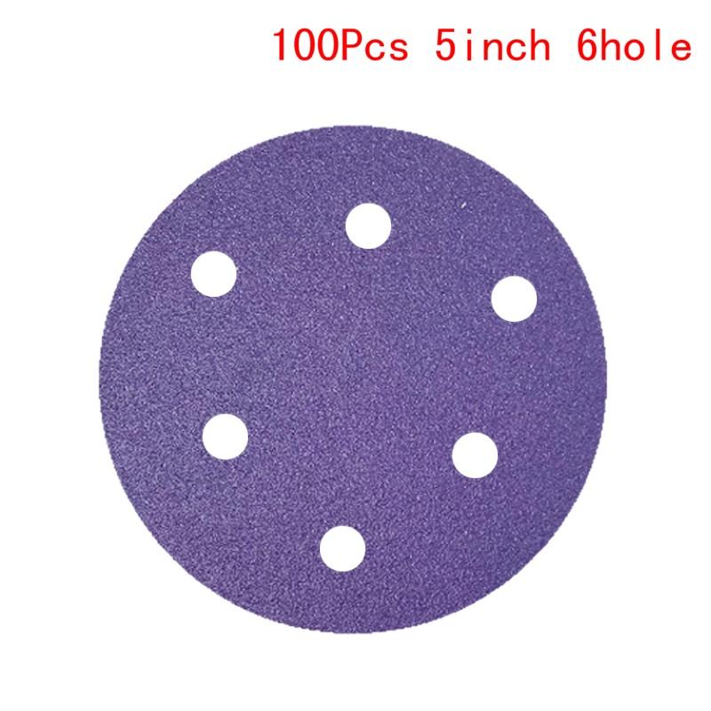Cheap 100Pcs 5 Inch 6 Holes Purple Film Flocking Sanding Disc Sandpaper