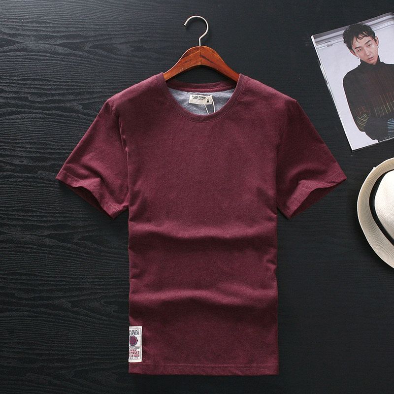 Foreign Trade End Order Cut-off Short-Sleeved European and American Men s T-shirt Burgundy M