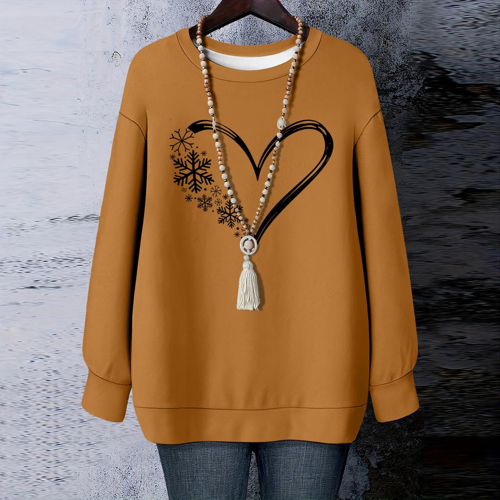 Ladies' Christmas Printed Round Neck Long Sleeved T-shirt Sweatshirt Top