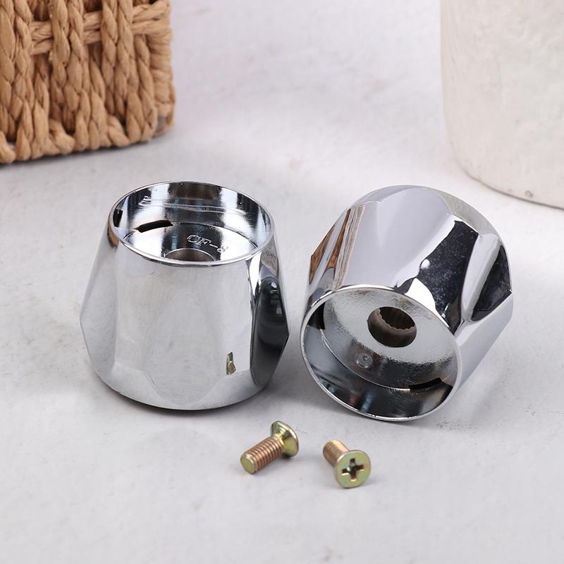 2Pcs Universal Hot Cold Tap Top Head Faucet Cover Chrome Plated Replace Set Kitchen Bathroom Faucet Handle Fixture Accessories