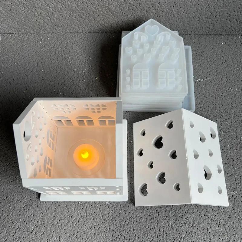A Top Quality Love Cabin Candlestick Silicone Mold Hollow Love House Night Light Lampshade Plaster Mold Cement Candle Holder