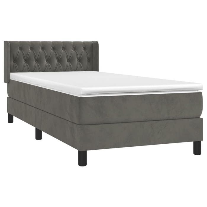 3131112 vidaXL Divan Bed and Mattress Dark Grey 90x190 Cm Velvet
