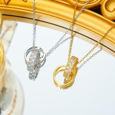 Design Personalizzato, Collana con Ciondolo a Croce ad Anello Doppio, Zirconi Micro-incastonati, Moda Temperamento, Gioielli da Ragazza