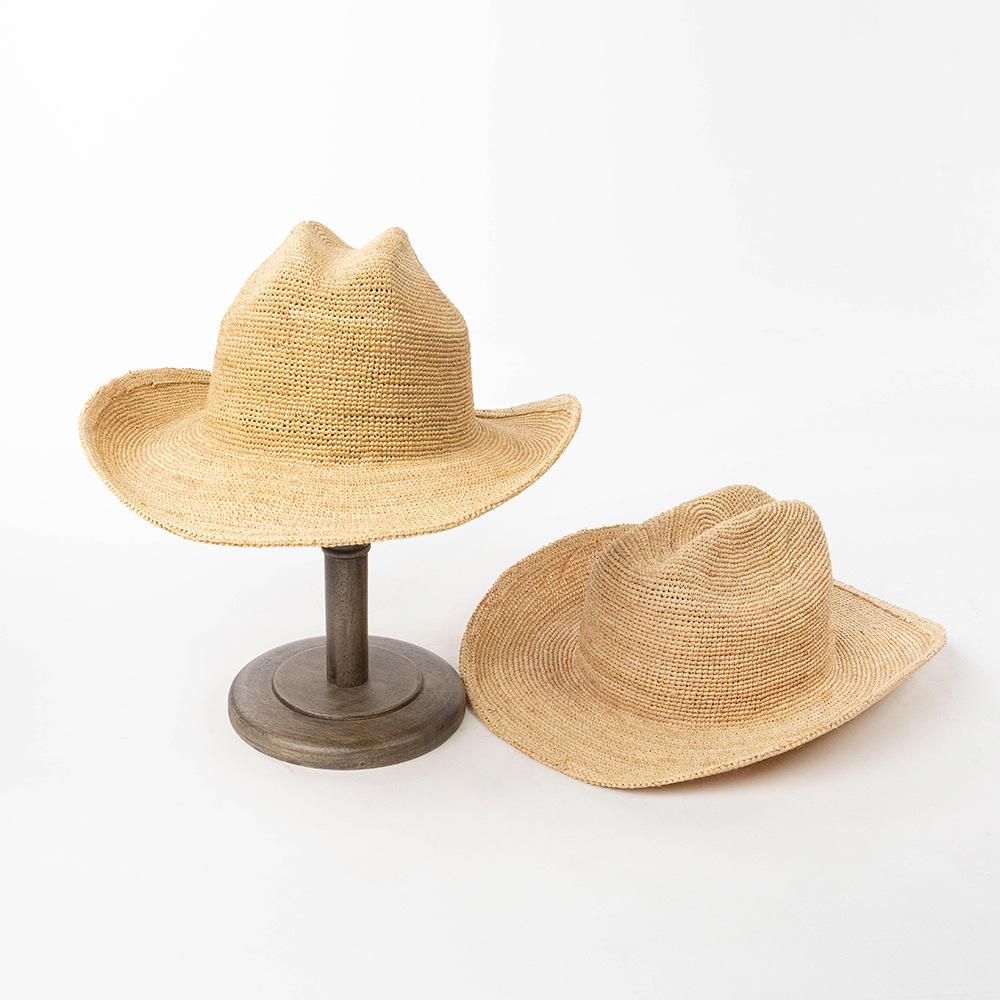 Chapeau de cowboy en crochet de raffia pliable pour hommes et femmes, chapeau de soleil en paille, style tendance, printemps et été européen et américain, tissé à la main