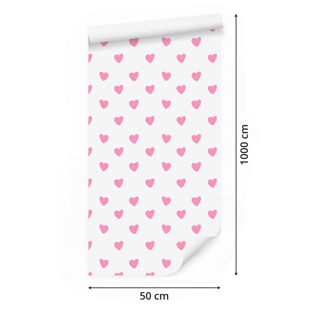Hearts Wallpaper White and Powder Pink 50x1000