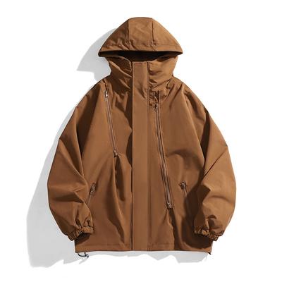 Jas Heren Herfst Nieuw Met Capuchon Winddicht Waterdicht Multi-Ritssluiting Jas Koppel Mode Outdoor Casual Top