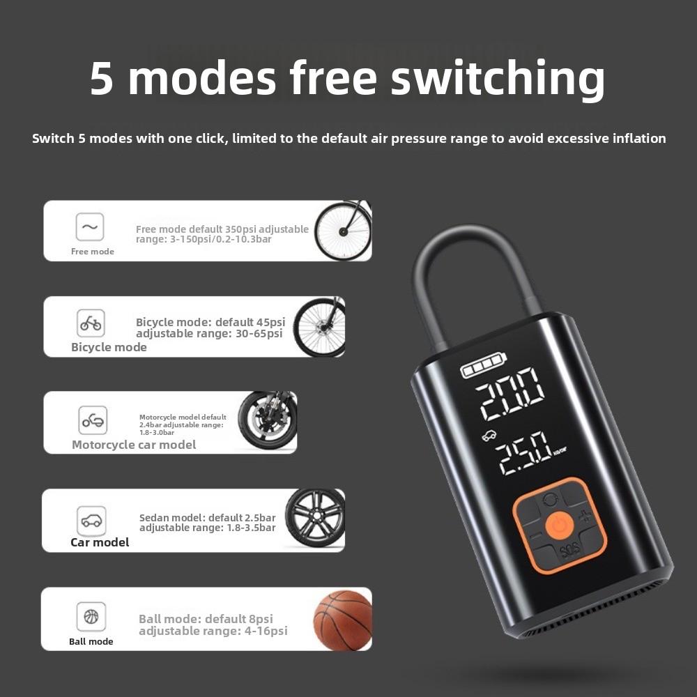 Creative Rechargeable Wireless Tire Inflator Built-in Flashlight Pressure Gauge Automatic Air Pump Air Compressor