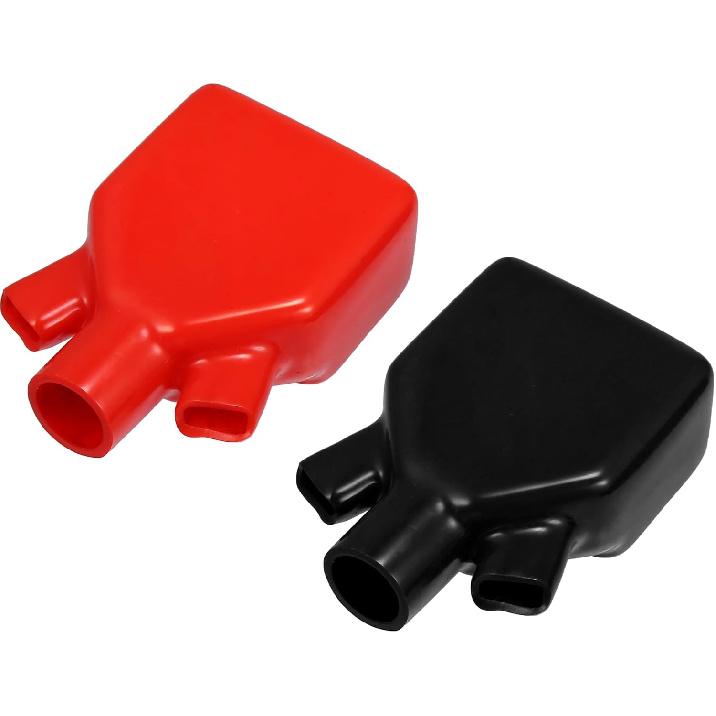1 Pair Battery Terminal Insulation Covers, 16mm 0.63" 12mm 0.47" ID Car Battery Post Cap Universal for Motorcycle Truck Marine Durable PVC Red Black