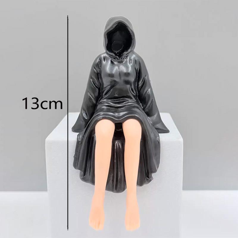 New Christmas Girl Statue Women Sitting Figure Ornaments Mysterious Statue Gothic Death Black Robe Queen Bookshelf Sculpture