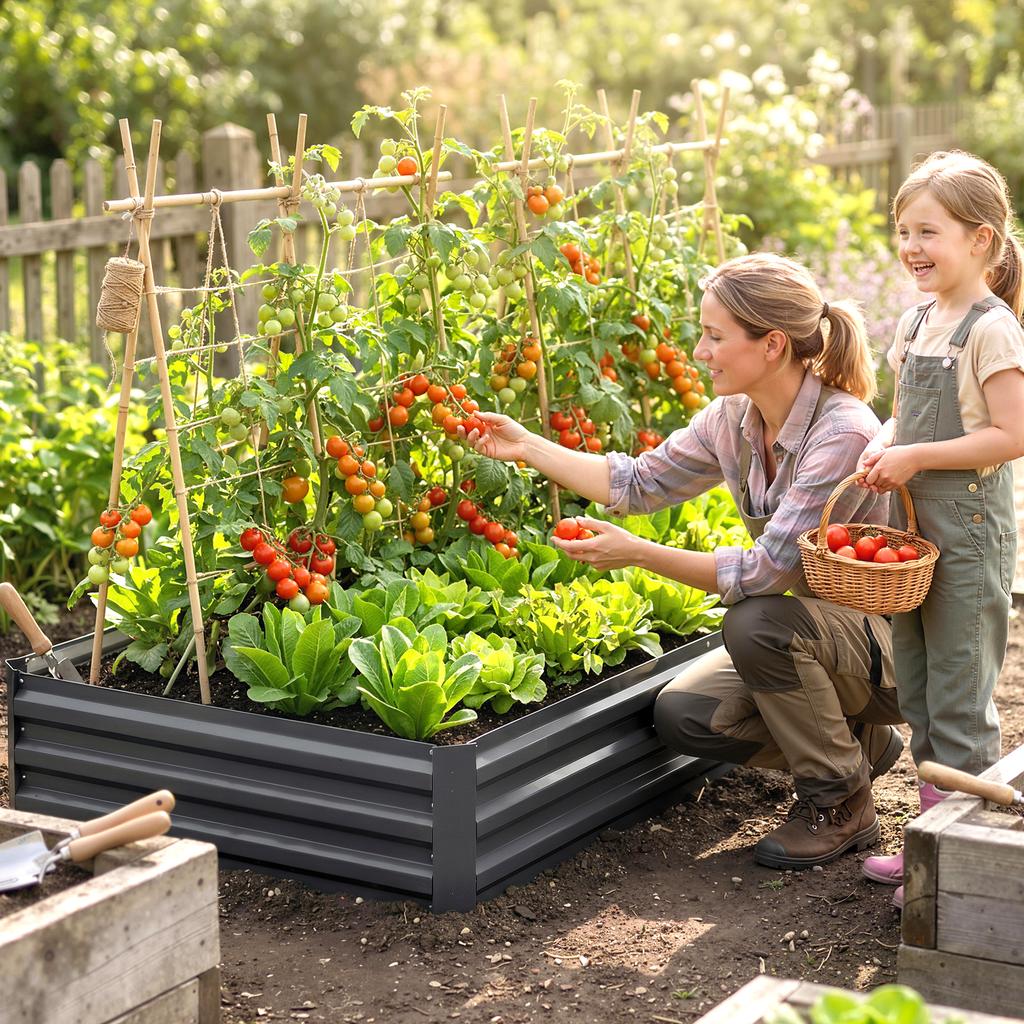 Metal Raised Garden Bed Planter Box Outdoor Planters for Growing Flowers, Herbs, Grey, 241x90.5x30cm
