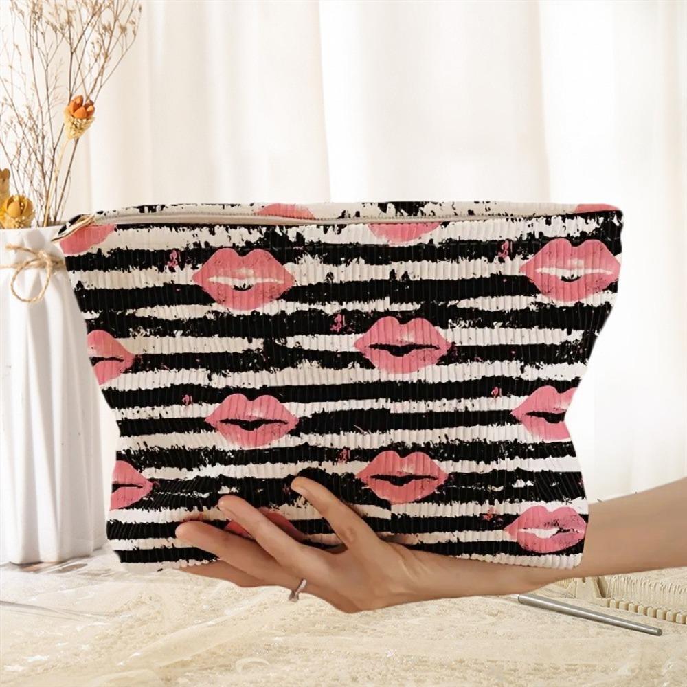 Lip Pattern Printed Makeup Bag Lightweight with Zipper Cosmetic Storage Bag Tiger Cat Frog Leopard Print Clutch Bags Travel