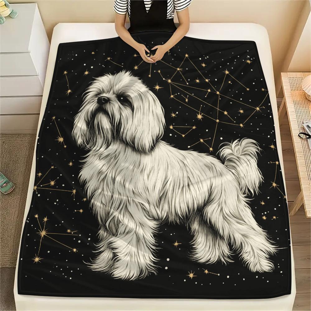 Black Maltese dog,pattern Flannel Blanket, High quality Comfortable for All Seasons, Home Decor, Warmth and Comfort, Perfect for Gifts.