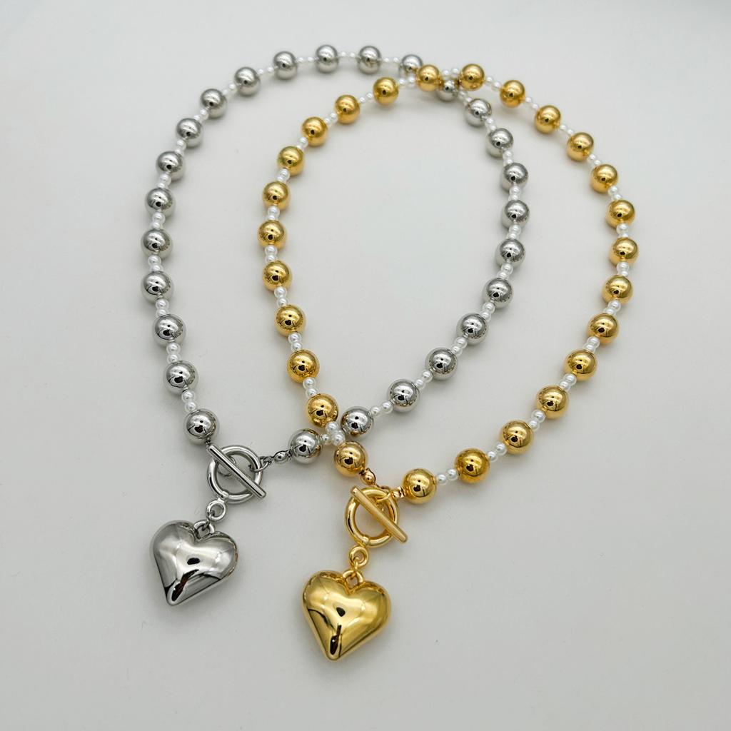 Accessories, Simple Beaded Love Choker Collarbone Chain, French Sweet and Cool Niche Heart-shaped Necklace for Women