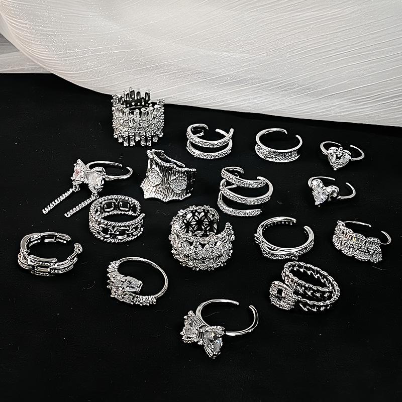 Premium Sense Row Diamond Petal Opening Ring Full Diamond Shiny Exquisite Zircon Light Luxury Personality Ring Woman