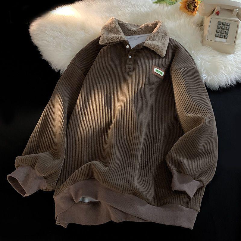 

Men s Trendy Retro Polo Neck Hoodie: Versatile, Loose-Fit, Plus Velvet, Thickened for Autumn and Winter. L