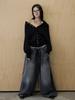 Whole Paper Off-Shoulder Ruffle Neck Cardigan (Black)