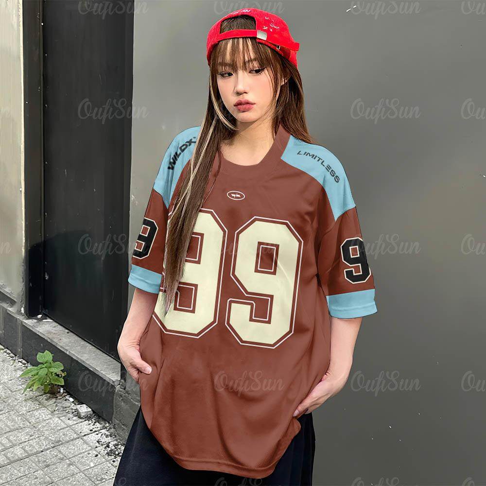 Women's T-shirt Short Sleeve Number Printed Retro Sports Jersey Crew Neck Top 3D Printed Street Popular Clothes