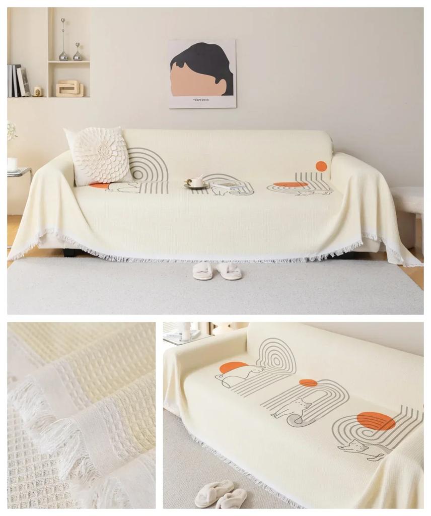 Sofa Towel Living Room Sofa Cover Solid Non Slip Washable Breathable Tassel Edge Cushion Home Decoration