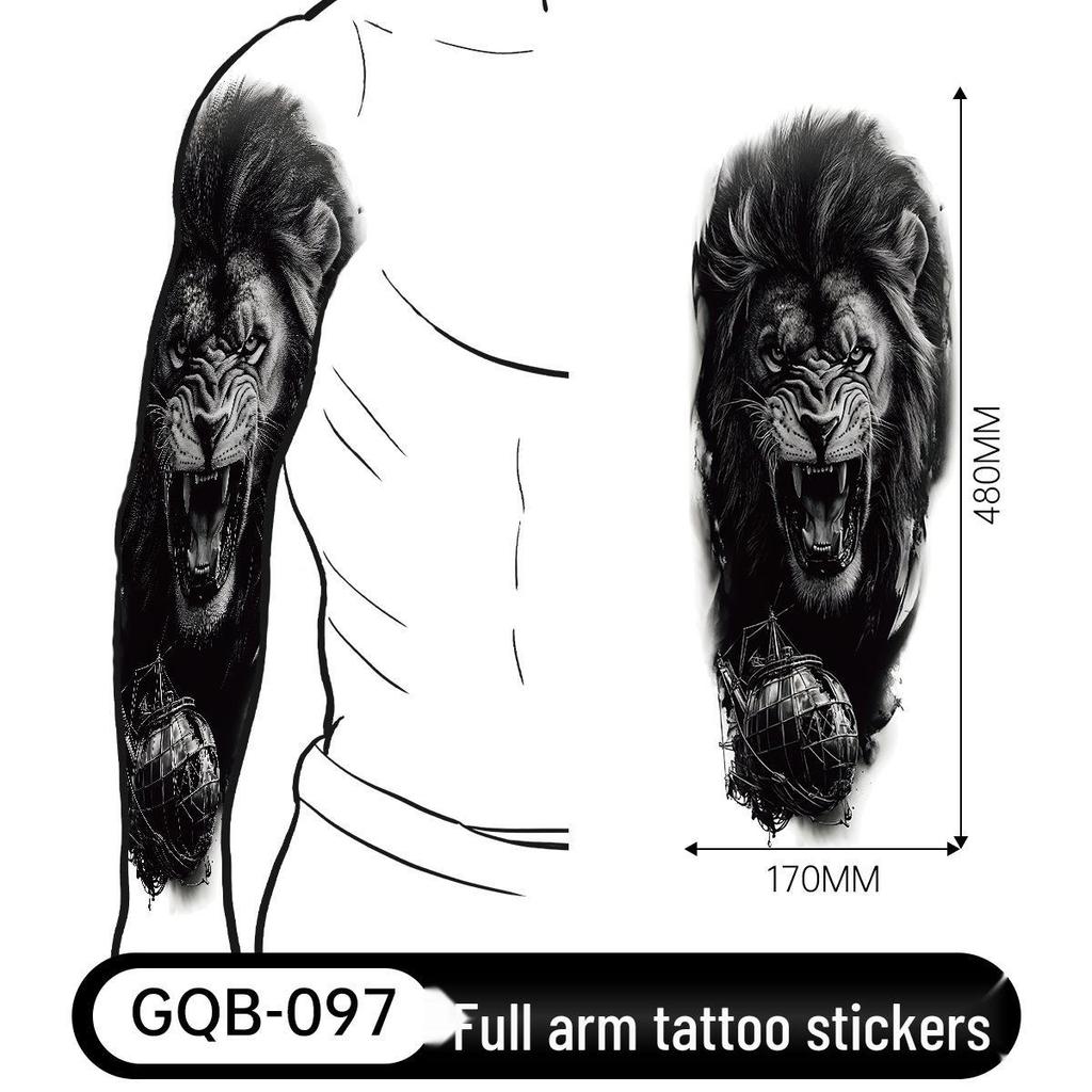 Adesivo Tatuaggio Completo per Braccio Uomo: Design Realistico Impermeabile, Motivo Tigre e Teschio