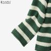 ZANZEA Women O-neck Long Sleeve Striped Knitted Pullover Sweaters Knitwear Jumpers