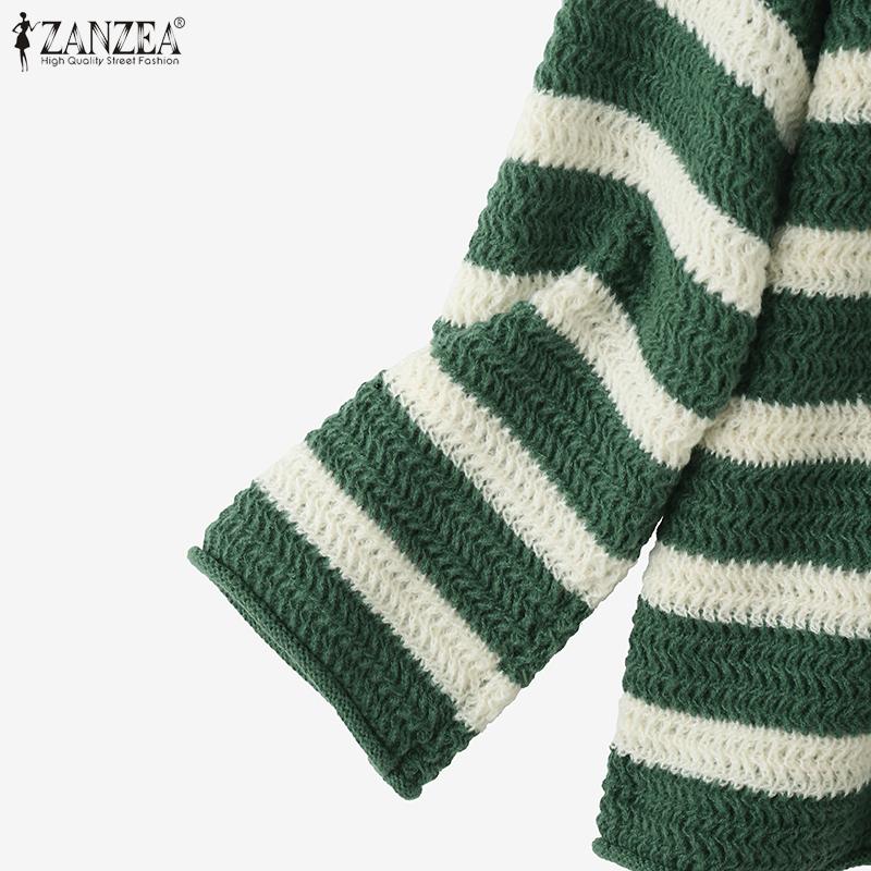 ZANZEA Women O-neck Long Sleeve Striped Knitted Pullover Sweaters Knitwear Jumpers