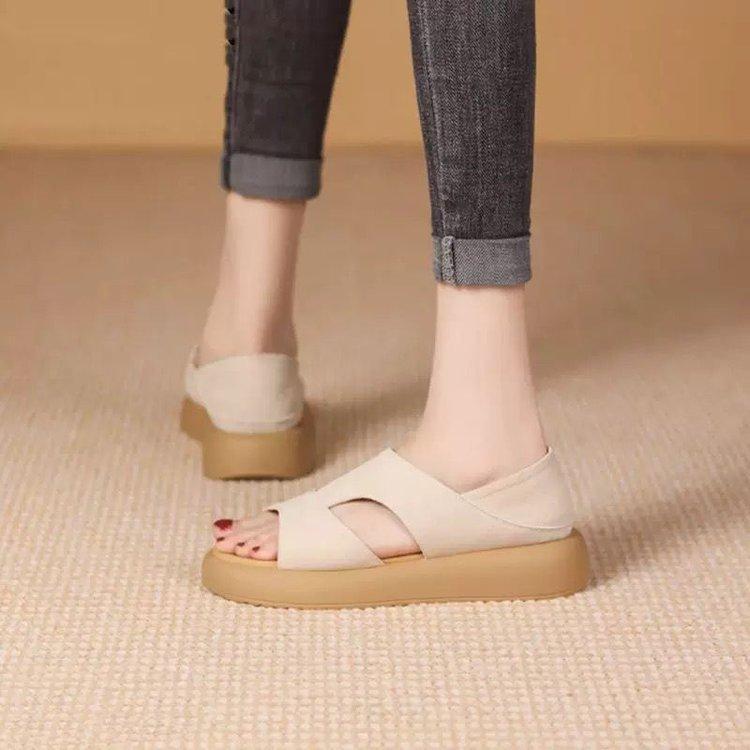 Soft sheepskin~ platform sandals women's summer wear 2025 new models are beautiful and not tired of Roman shoes two wear cool slippers