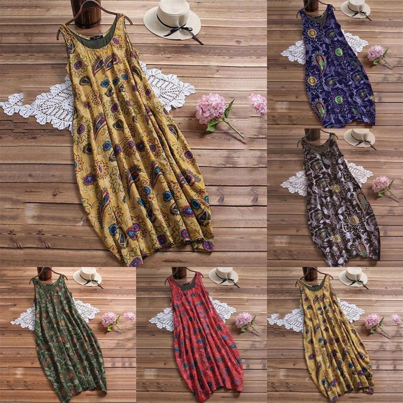 Elegant Womens Summer Sleeveless Holiday Long Boho Kaftan Tank Dress For Beach