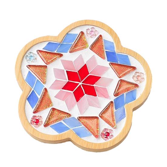 Yousheng 1 Set DIY Mosaic Tile Coaster Set Mixed Color Mosaic Kit with Wooden Coaster Kids Adults Handmade Mosaic Crafts Coaster with Accessories
