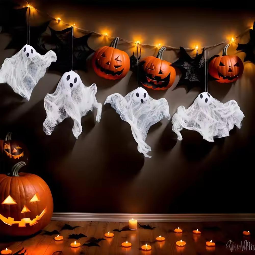 6pcs Spooky Props White Ghost Pendant Trick or Treat Ghost Hanging Ornament  Halloween Festival
