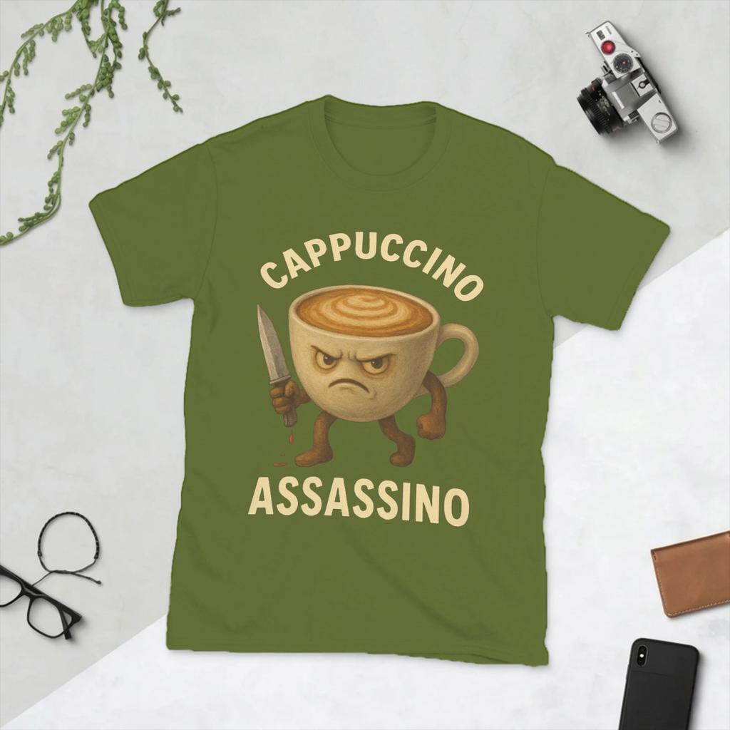 CAPPUCCINO ASSASSINO Italian Brainrot Unisexs T Shirts Funny Tee Shirt Short Sleeve Crew Neck TShirt 100 Cotton Adult Clothing