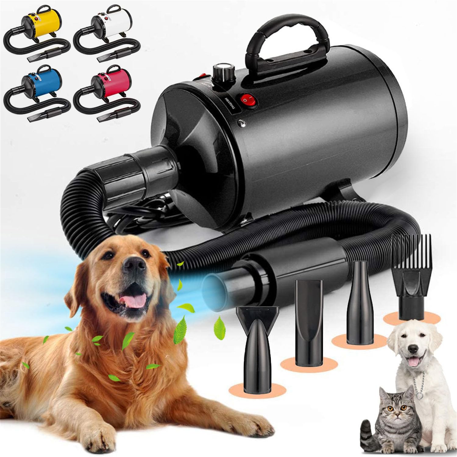 

Pet Dryer Dog Dryer Cat Dog Dryer Large Air Volume Dog Dryer Stepless Air Speed Control Temperature Adjustable Dog Dryer with 4 Types of Nozzles чёрный