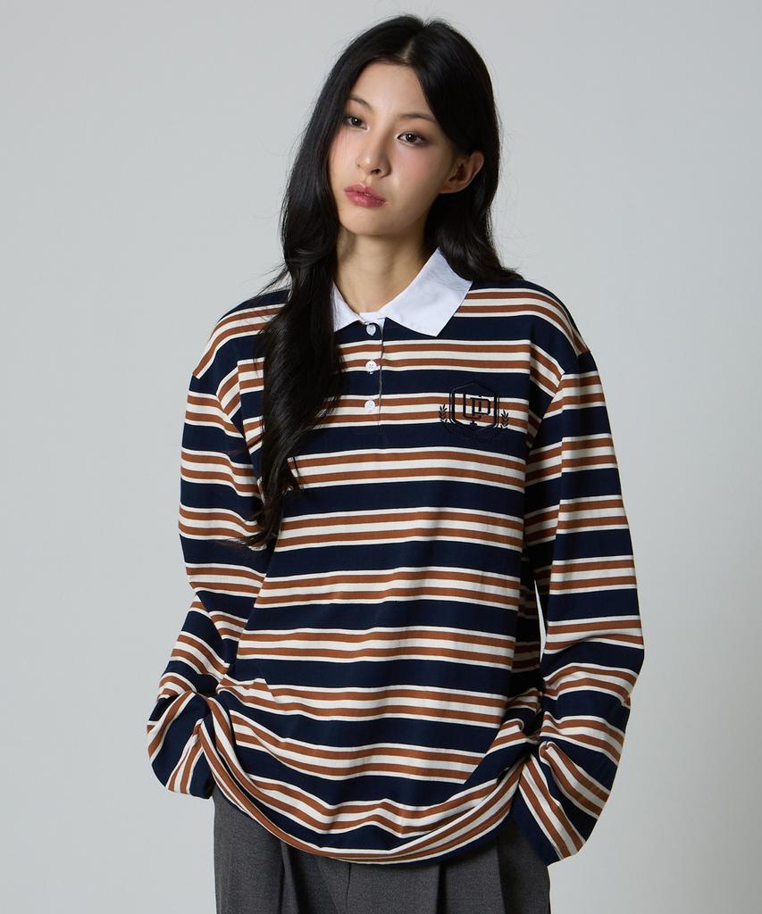 UNKNOWN PLANET Ivy Stripe Rugby Collar Shirt Brown