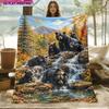 1pc Blanket Bear Stream Autumn Scenery Winter Fleece Blanket Soft HD Digital Print Modern Style Nap Blanket Soft Warm Gift Fleece