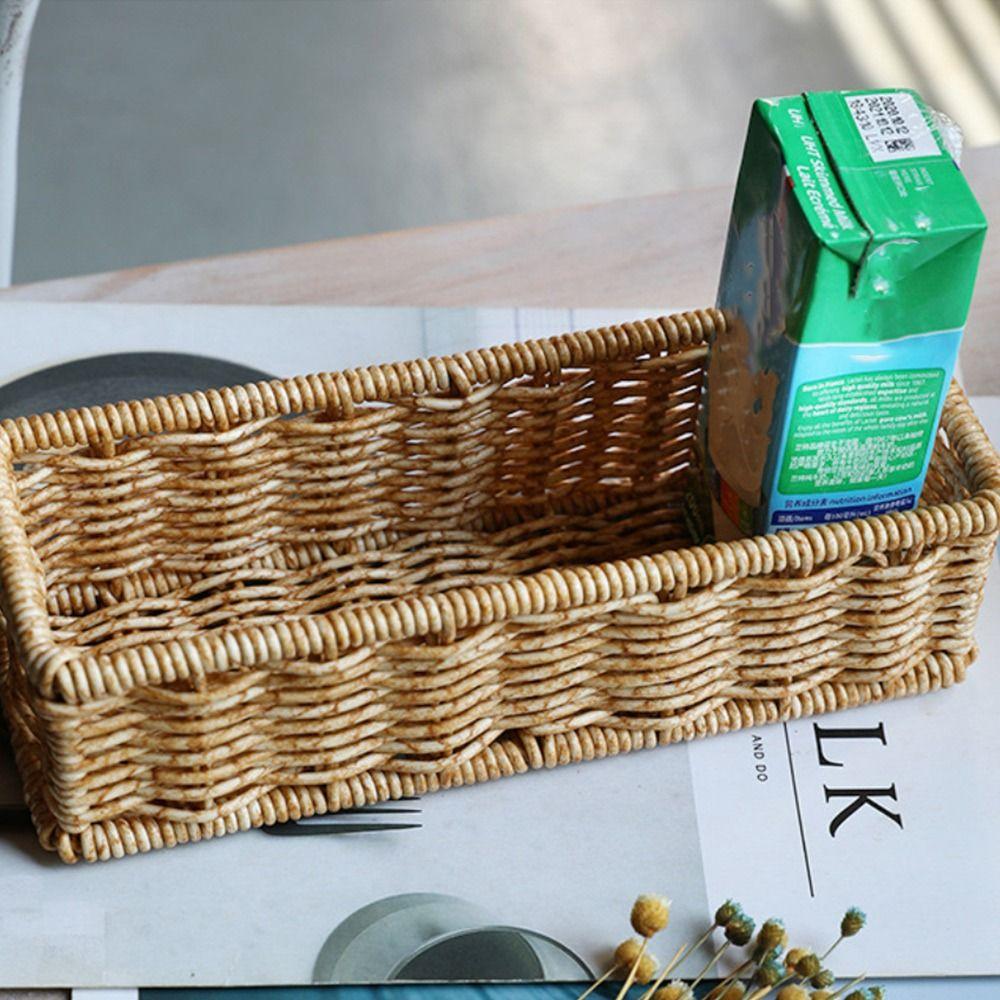 Plastic Storage Basket Woven Pattern Display Basket Desktop Organization Box  Home Shop Hotel