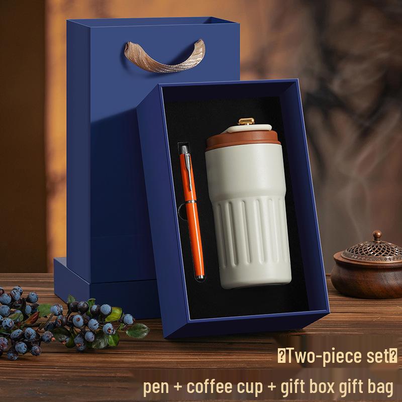National Style Wood Pen Holder Gift Set: Creative Office Storage Box & Thermos Cup, Customizable Logo