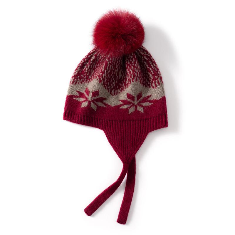 Computer jacquard children's cashmere hat autumn and winter knitted warm ear protection hat for boys and girls and babies cold-proof bag head Lei Fen