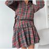 Ensemble chemise ample à manches longues et jupe mi-longue à carreaux pour femme, col rabattu, ceinture large, polyvalent, printemps 2025