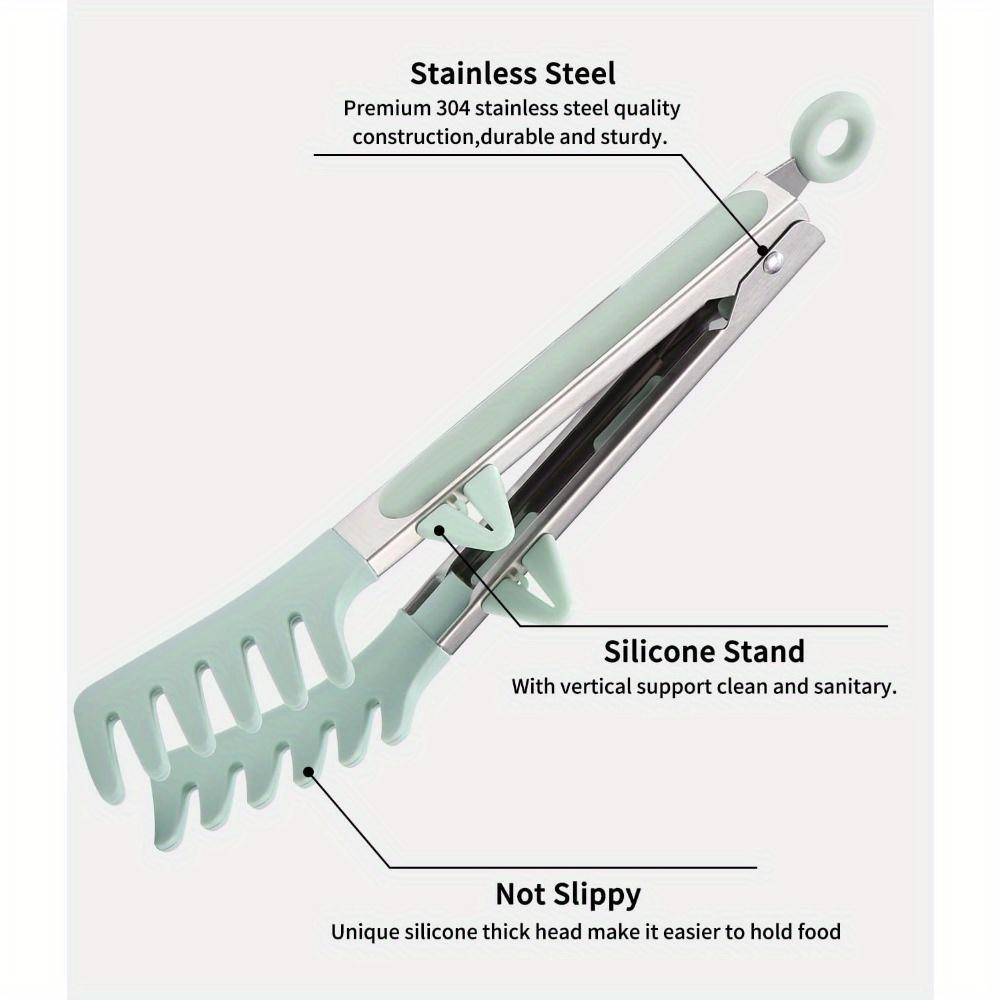 3pcs Stainless Steel Tongs with Silicone Tips Ideal for Grilling,Cooking,and Serving Meat,Pasta, and Salads Green Kitchen Tongs with Ergonomic Handles
