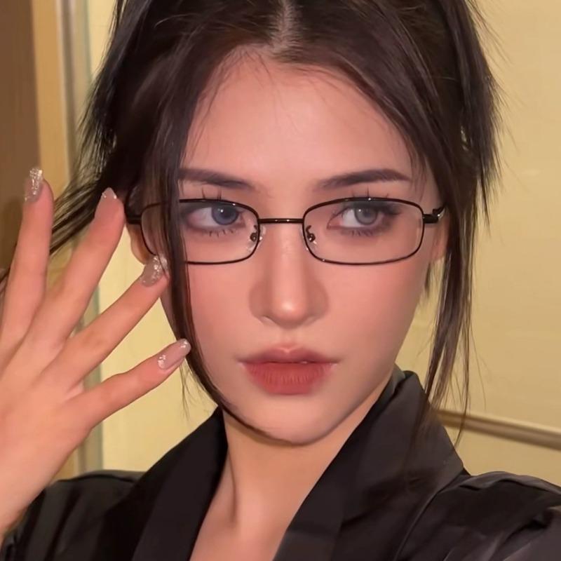 Harajuku Metall Quadratische Rahmenbrille Y2K Damen Retro Kleine Brille Mädchen Japanische Glasbrille Dekorative Blaulichtfilterbrille