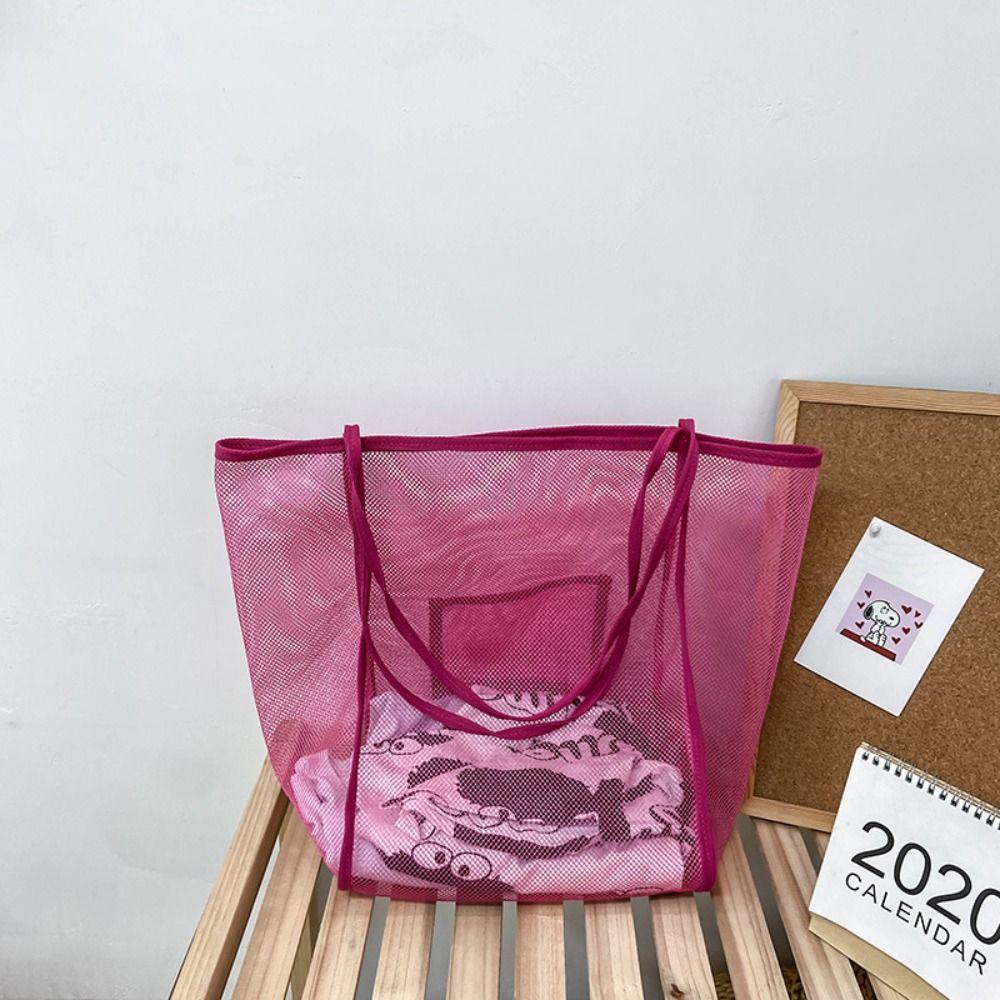 

Легка прозора сітчаста сумка Модна потовщена сітчаста сумка для покупок Нова пляжна сумка pink-style2