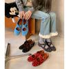 Niche Trendy Brand Large Size Retro Rivet Cross Buckle Mary Jane Single Shoes 25 New Round Head Flat Ballet Shoes