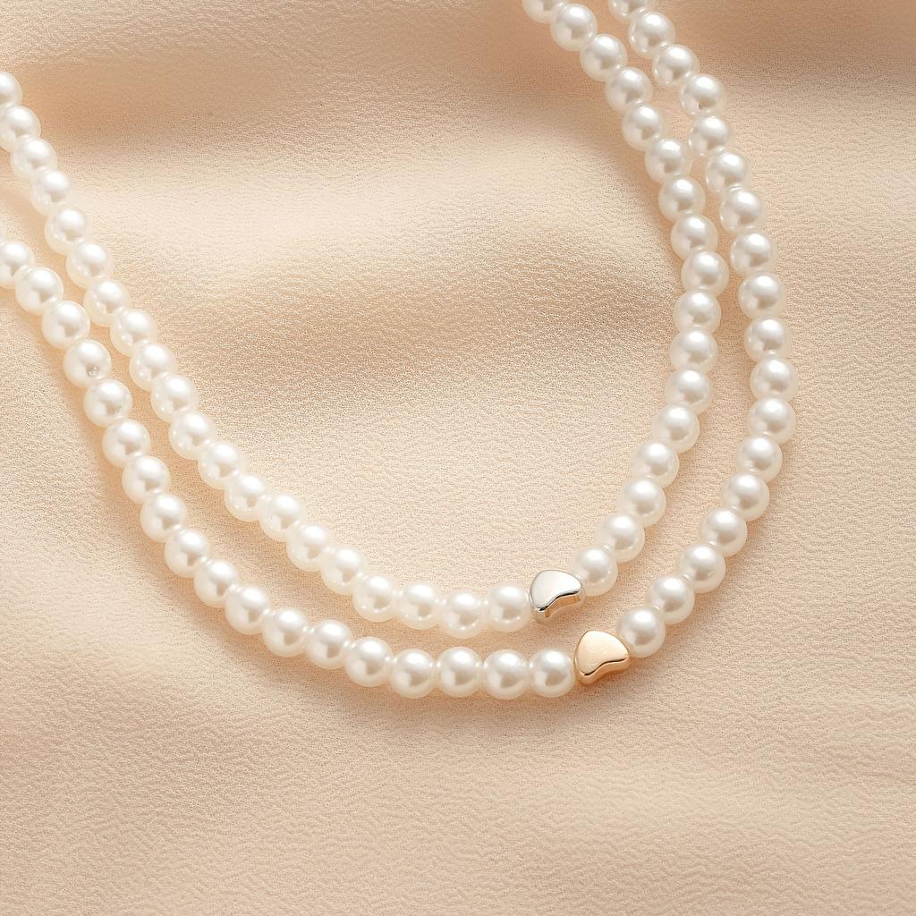 Fashion Light Luxury Baroque Pearl Love Neck Chain Necklace Women, Wind Beaded Necklace