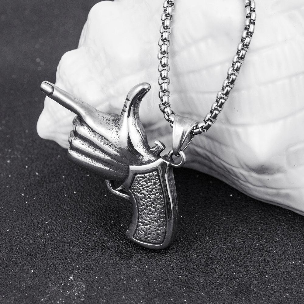 Necklace Silver Chain Weapon Hand Revolver 355