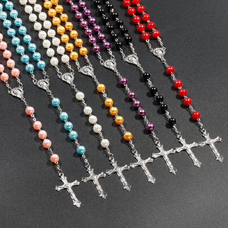 Religious Rosary Necklace Cross Pendant Neck Chain Crucifix Charm Christening