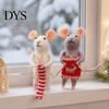 Soft Wool Felt Animal Figurines Christmas Mouse Ornament, Handmade Felted Hanging Decoration, Charming Window Displays Cute Knitting Doll for