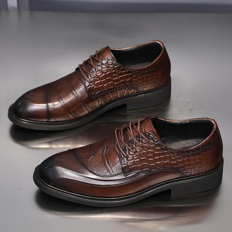 Fashion Golden Sapling Cowhide Men Shoes Male Party Dress Formal Lace Up Oxfords Shoe Genuine Leather Derby High Quality Thick Bottom