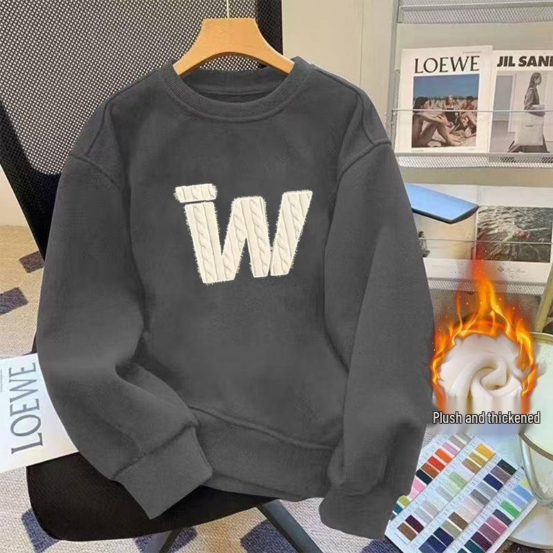 Men's Thick Fleece-Lined Round Neck Hoodie - Autumn/Winter Hipster Style, Loose Fit