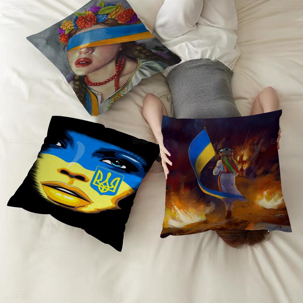 U-Ukraine-Flag Girl Pattern Pillow Gifts Home Office Furnishings Bedroom Sofa Car Cushion Cover Case 45x45cm